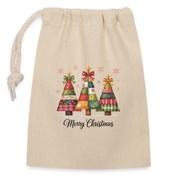 Patchwork-Christbaum-Trio - Verschließbarer Geschenkbeutel aus Baumwolle (14x20cm) - Natur - Vorne