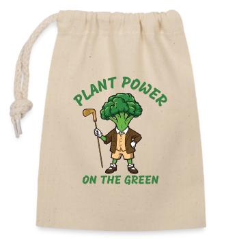 Plant Power on the Green – Golf Broccoli - Verschließbarer Geschenkbeutel aus Baumwolle (14x20cm) - Natur - Vorne