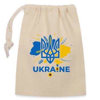 Blauer Dreizack Ukraine Emblem - Verschließbarer Geschenkbeutel aus Baumwolle (14x20cm) - Natur - Vorne