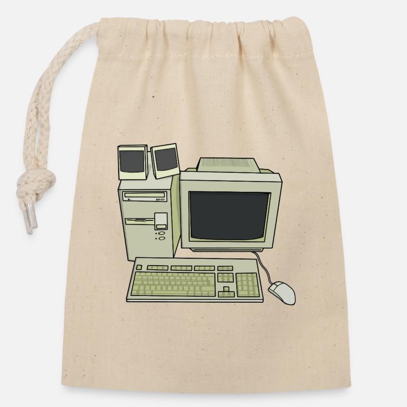 Retro Computer Desk Einrichtung - Verschließbarer Geschenkbeutel aus Baumwolle (14x20cm) - Natur