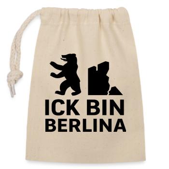 Ick bin Berlina | Berliner Bär & Mauer Spruch - Verschließbarer Geschenkbeutel aus Baumwolle (14x20cm) - Natur - Vorne