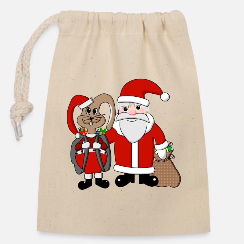 Team Christmas - Closable cotton gift bag (14x20cm) - nature