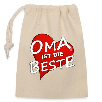 OMA IST DIE BESTE - Verschließbarer Geschenkbeutel aus Baumwolle (14x20cm) - Natur - Vorne