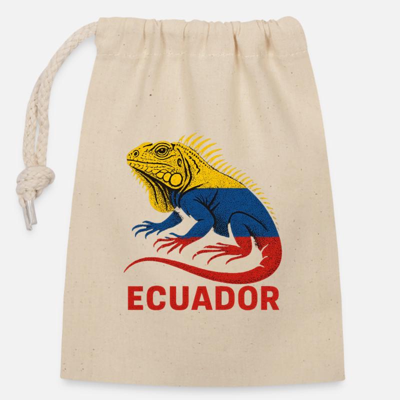 Iguana Ecuador Tricolor - Closable cotton gift bag (14x20cm) - nature