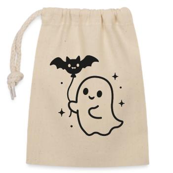 Ghost with Bat – Halloween Motif - Closable cotton gift bag (14x20cm) - nature - Front