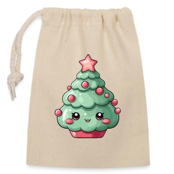 Breloque sapin de Noël kawaii - Sac cadeau en coton avec cordon (14 x 20 cm) - nature - Devant