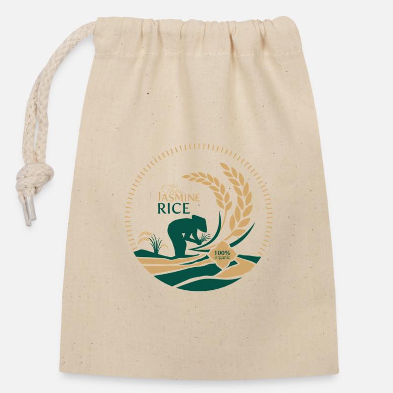 Logo du riz au jasmin thaïlandais Bio - Sac cadeau en coton avec cordon (14 x 20 cm) - nature