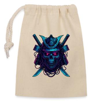 Cyber Samurai Skull Neon Design - Closable cotton gift bag (14x20cm) - nature - Front