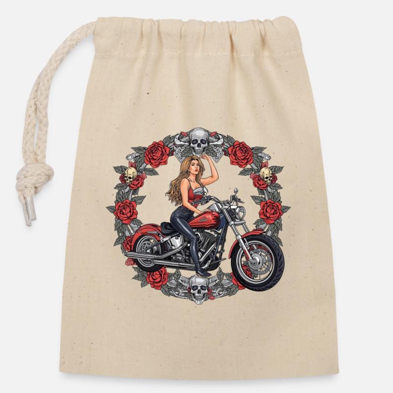 Héroïne de la moto dans le chapelet - Sac cadeau en coton avec cordon (14 x 20 cm) - nature
