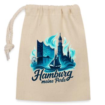 Hamburg Perle Stadt Silhouette Geschenk - Verschließbarer Geschenkbeutel aus Baumwolle (14x20cm) - Natur - Vorne