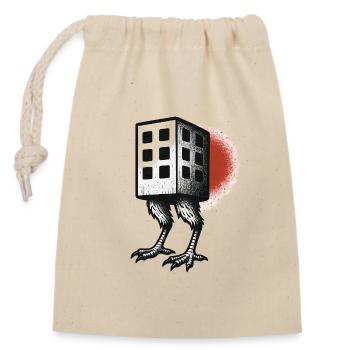 Würfelbau mit Beinen - Verschließbarer Geschenkbeutel aus Baumwolle (14x20cm) - Natur - Vorne