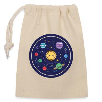 Fröhliches Sonnensystem Design - Verschließbarer Geschenkbeutel aus Baumwolle (14x20cm) - Natur - Vorne