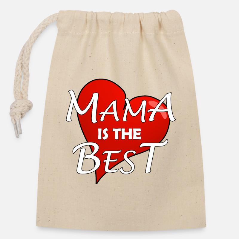 MAMA IS THE BEST - Verschließbarer Geschenkbeutel aus Baumwolle (14x20cm) - Natur