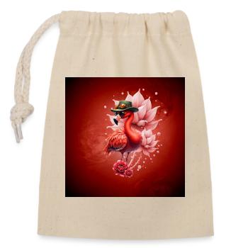 Flamant rose de Bohême avec chapeau - Sac cadeau en coton avec cordon (14 x 20 cm) - nature - Devant