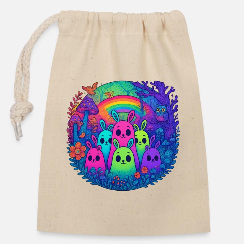 Amis du monstre néon - Sac cadeau en coton avec cordon (14 x 20 cm) - nature