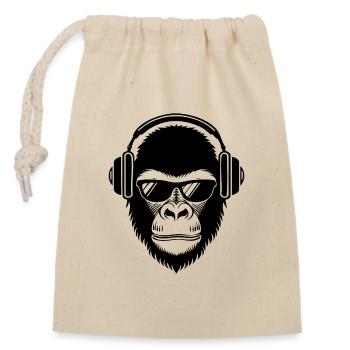Entspannter Affe Wireless Kopfhörer Café Shirt - Verschließbarer Geschenkbeutel aus Baumwolle (14x20cm) - Natur - Vorne