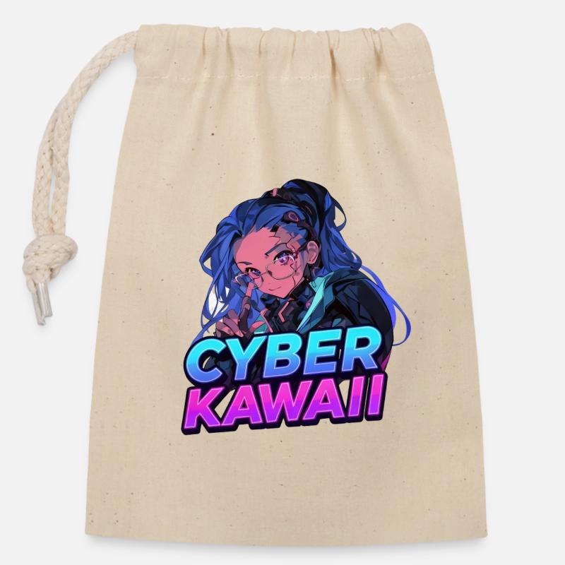 Cyber_Kawaii - Verschließbarer Geschenkbeutel aus Baumwolle (14x20cm) - Natur