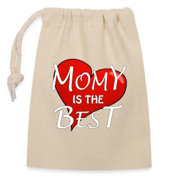 MOMY IS THE BEST - Verschließbarer Geschenkbeutel aus Baumwolle (14x20cm) - Natur - Vorne