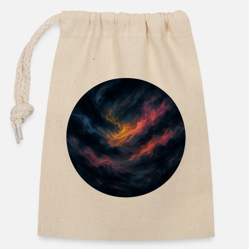 Ciel tourbillonnant nocturne orangé - Sac cadeau en coton avec cordon (14 x 20 cm) - nature