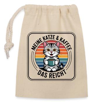 Kaffee Kätzchen im Retro Regenbogen - Verschließbarer Geschenkbeutel aus Baumwolle (14x20cm) - Natur - Vorne