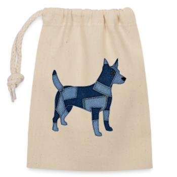 Chien en patchwork en denim - Sac cadeau en coton avec cordon (14 x 20 cm) - nature - Devant
