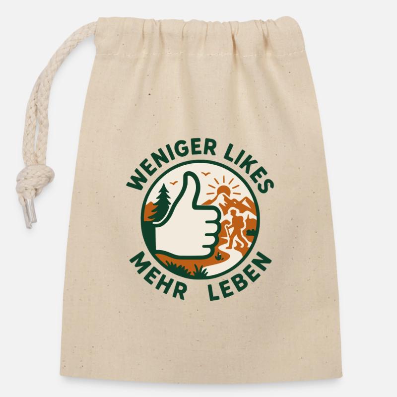 Weniger Likes mehr Leben! - Verschließbarer Geschenkbeutel aus Baumwolle (14x20cm) - Natur