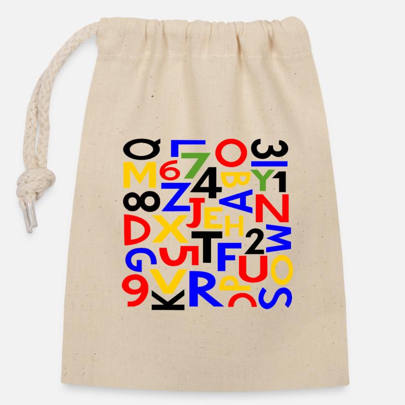 Chiffres et lettres par Cean - Sac cadeau en coton avec cordon (14 x 20 cm) - nature