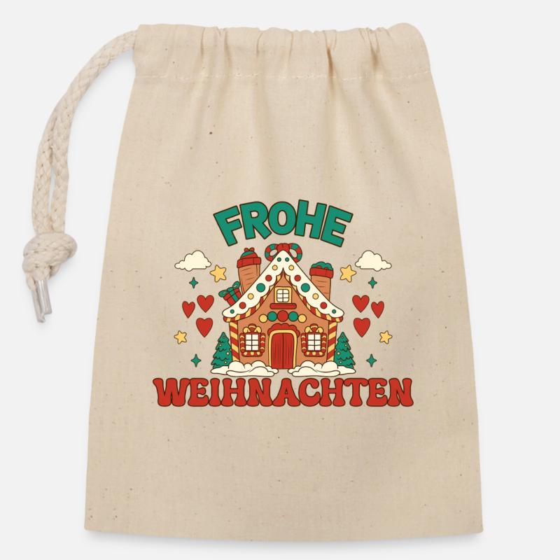 Joyeux Noël - Sac cadeau en coton avec cordon (14 x 20 cm) - nature