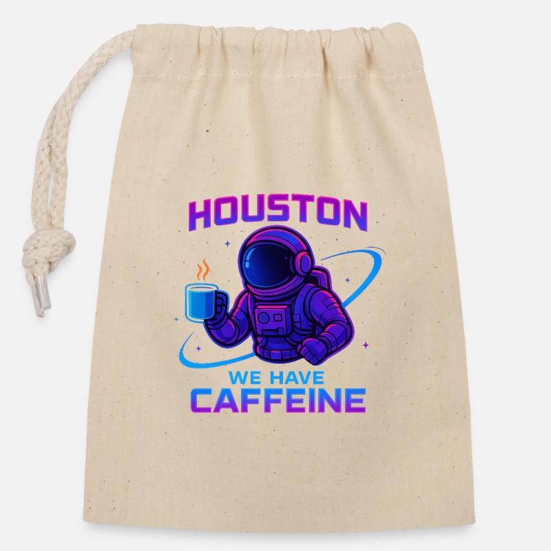 Houston, nous avons de la caféine - Sac cadeau en coton avec cordon (14 x 20 cm) - nature