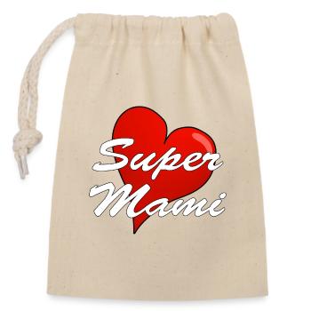 SUPER MAMI - Verschließbarer Geschenkbeutel aus Baumwolle (14x20cm) - Natur - Vorne
