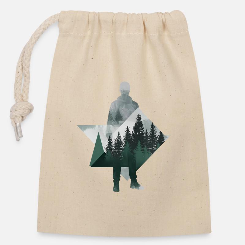 Modern Forest Geometric Human Silhouette - Closable cotton gift bag (14x20cm) - nature