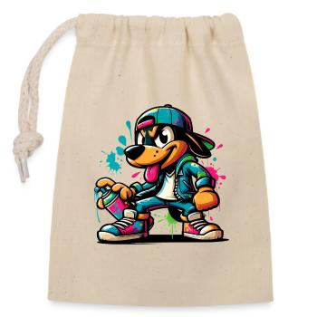 Graffiti Dog Skateboard Style - Closable cotton gift bag (14x20cm) - nature - Front