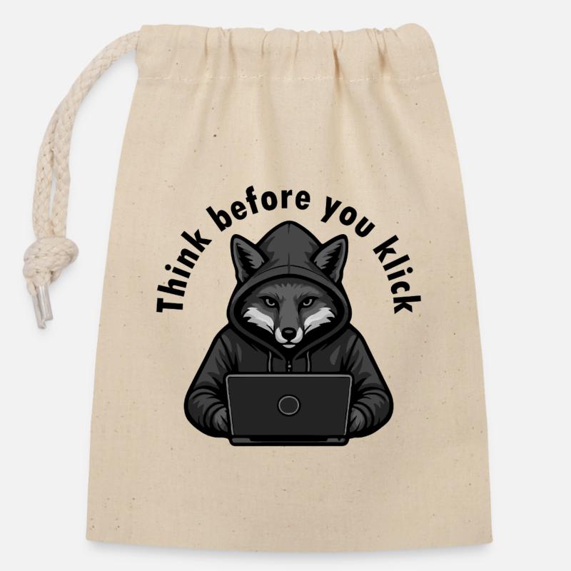 Réfléchissez avant de cliquer - Cybersécurité - Sac cadeau en coton avec cordon (14 x 20 cm) - nature