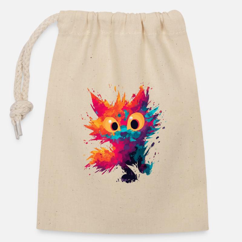 Watercolor_Spiky_Cat_Art - Closable cotton gift bag (14x20cm) - nature