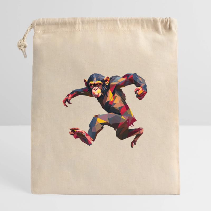 Conception de logo Low Poly Chimpanzee Sprint Sac cadeau en coton avec cordon (14 x 20 cm)