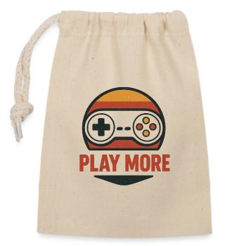 Retro Controller Motiv Play More - Verschließbarer Geschenkbeutel aus Baumwolle (14x20cm) - Natur - Vorne