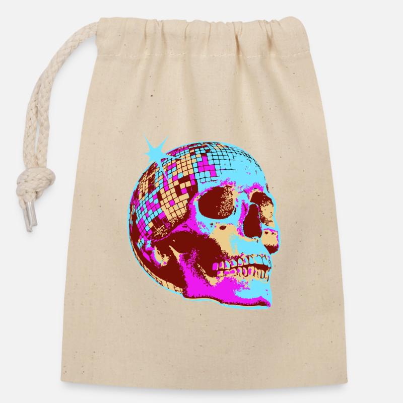 Disco Skull Mosaic - Closable cotton gift bag (14x20cm) - nature