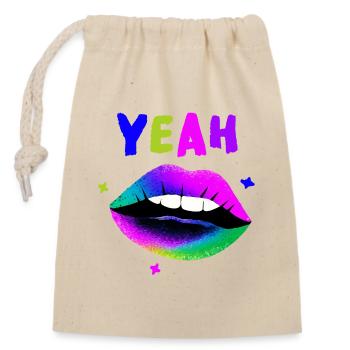 Regenbogen Lippenkunst YEAH Neon Kuss - Verschließbarer Geschenkbeutel aus Baumwolle (14x20cm) - Natur - Vorne