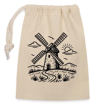 Windmühle - Verschließbarer Geschenkbeutel aus Baumwolle (14x20cm) - Natur - Vorne