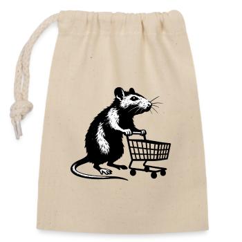 Rat with shopping cart - Closable cotton gift bag (14x20cm) - nature - Front
