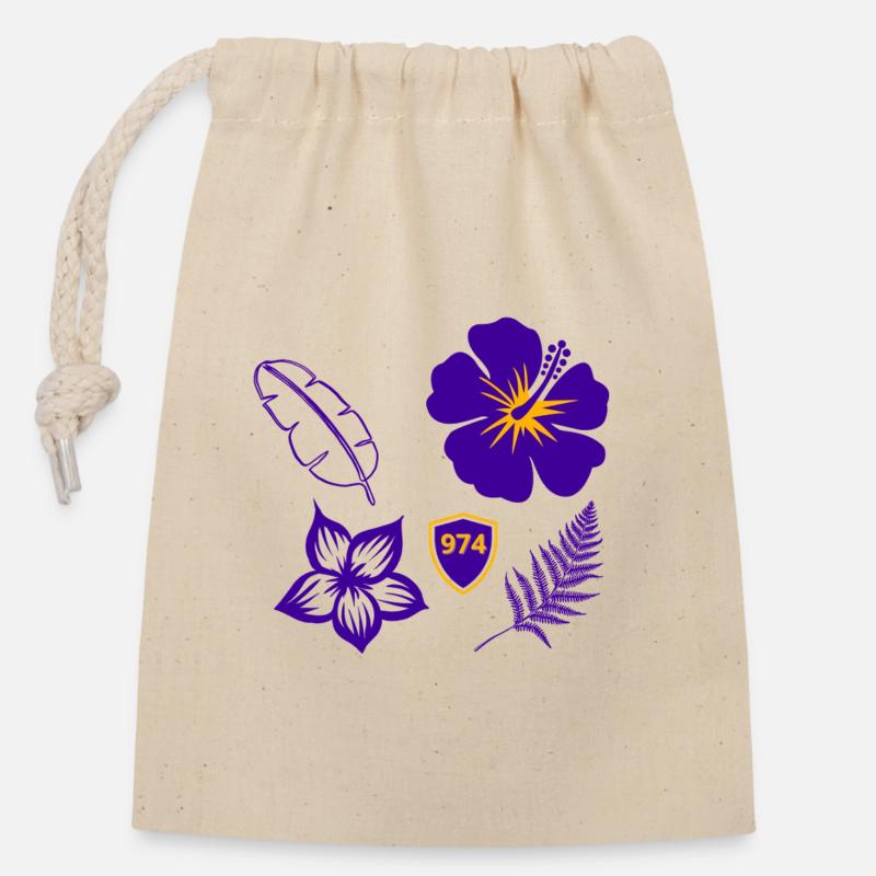 Hibiscus Violet Bouclier 974 - Sac cadeau en coton avec cordon (14 x 20 cm) - nature