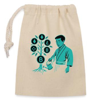 Satoshi Tree Roots of the Bitcoin Crypto Revolution - Closable cotton gift bag (14x20cm) - nature - Front