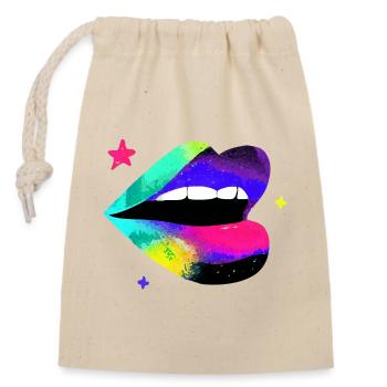 Prismatische Regenbogenlippen Pop Art - Verschließbarer Geschenkbeutel aus Baumwolle (14x20cm) - Natur - Vorne