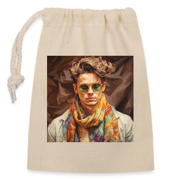 Portrait de style foulard coloré - Sac cadeau en coton avec cordon (14 x 20 cm) - nature - Devant