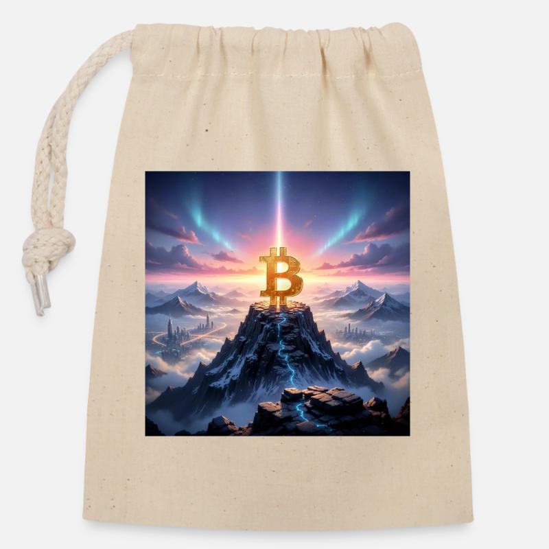 Bitcoin summit light over mountain range - Closable cotton gift bag (14x20cm) - nature