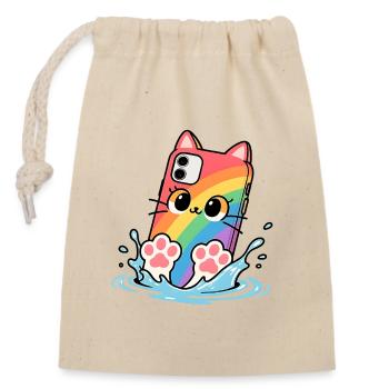 Diving Rainbow Cat Mobile Phone - Closable cotton gift bag (14x20cm) - nature - Front