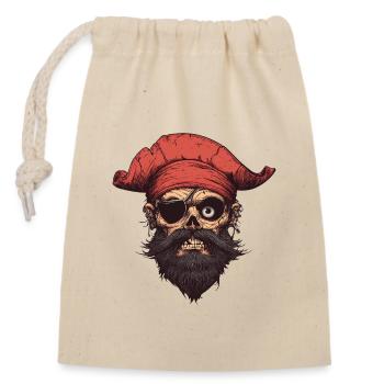 Piratenschädel mit rotem Halstuch - Verschließbarer Geschenkbeutel aus Baumwolle (14x20cm) - Natur - Vorne