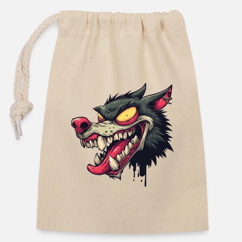 Graffiti féroce tête de loup - Sac cadeau en coton avec cordon (14 x 20 cm) - nature