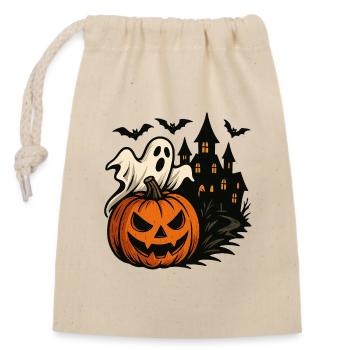 Halloween Kürbis Geisterhaus Szene - Verschließbarer Geschenkbeutel aus Baumwolle (14x20cm) - Natur - Vorne
