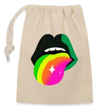Regenbogenzunge Pop Art Lippen - Verschließbarer Geschenkbeutel aus Baumwolle (14x20cm) - Natur - Vorne